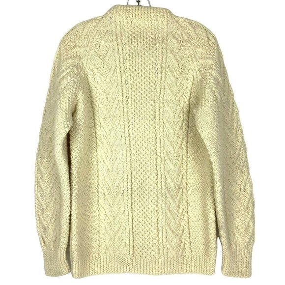 Vintage Carbery Cream Irish Wool Cable Knit Sweater Size Large Fisherman Chunky - Picture 2 of 5